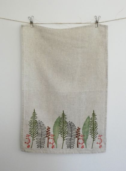 Block printed tea towel - Native leaves