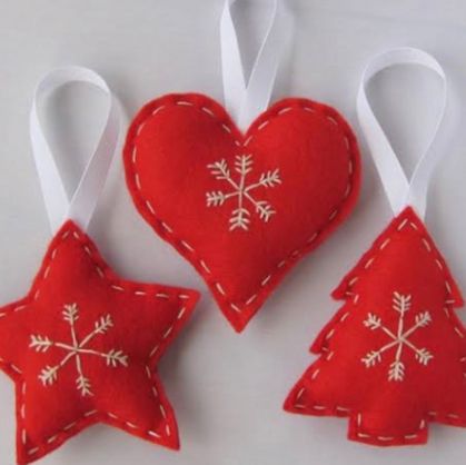 Make Your Own Felt Christmas Decorations - heart, star and tree